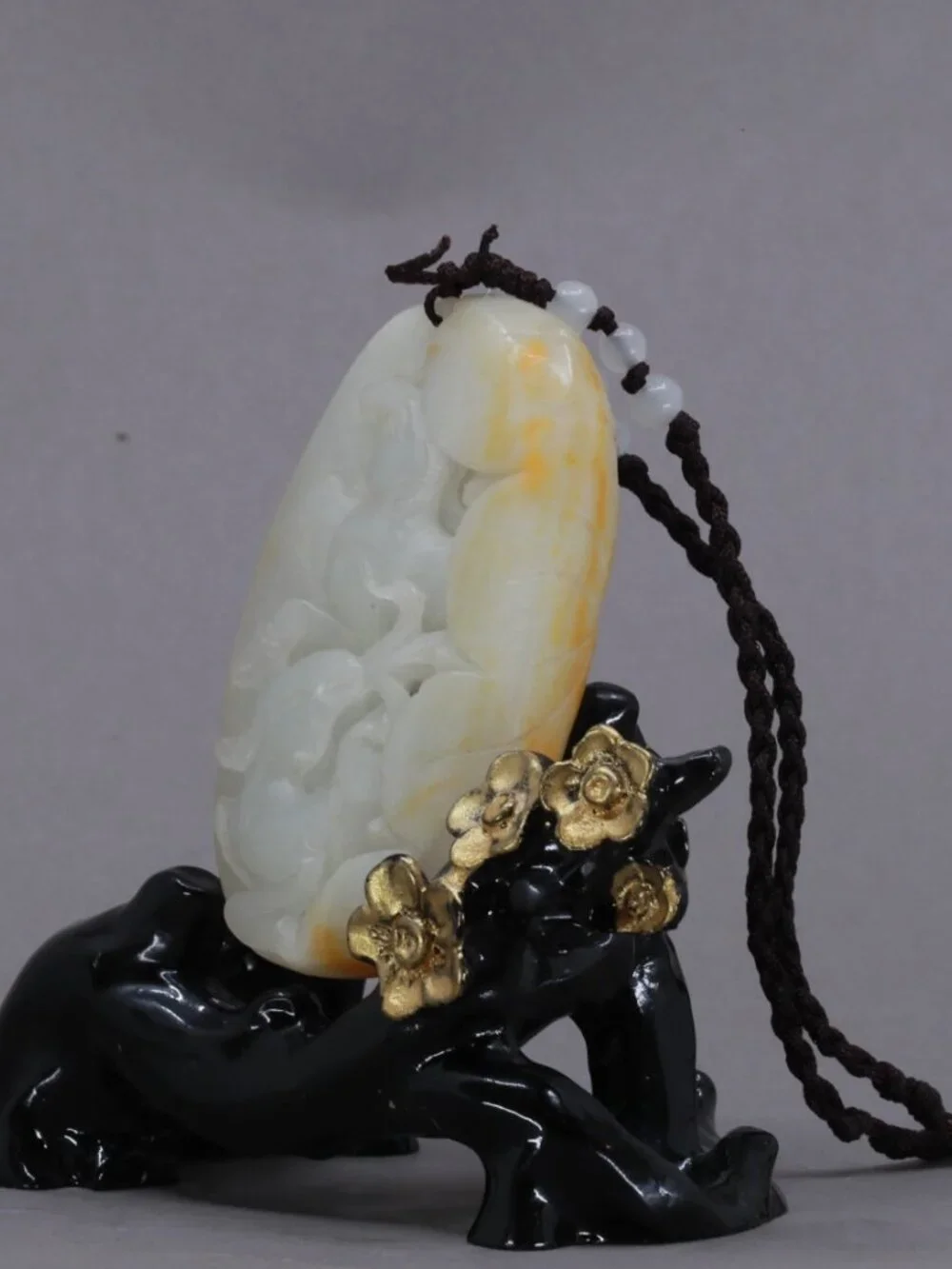 Chinese Hetian Jade Pendant w Ram & Ruyi